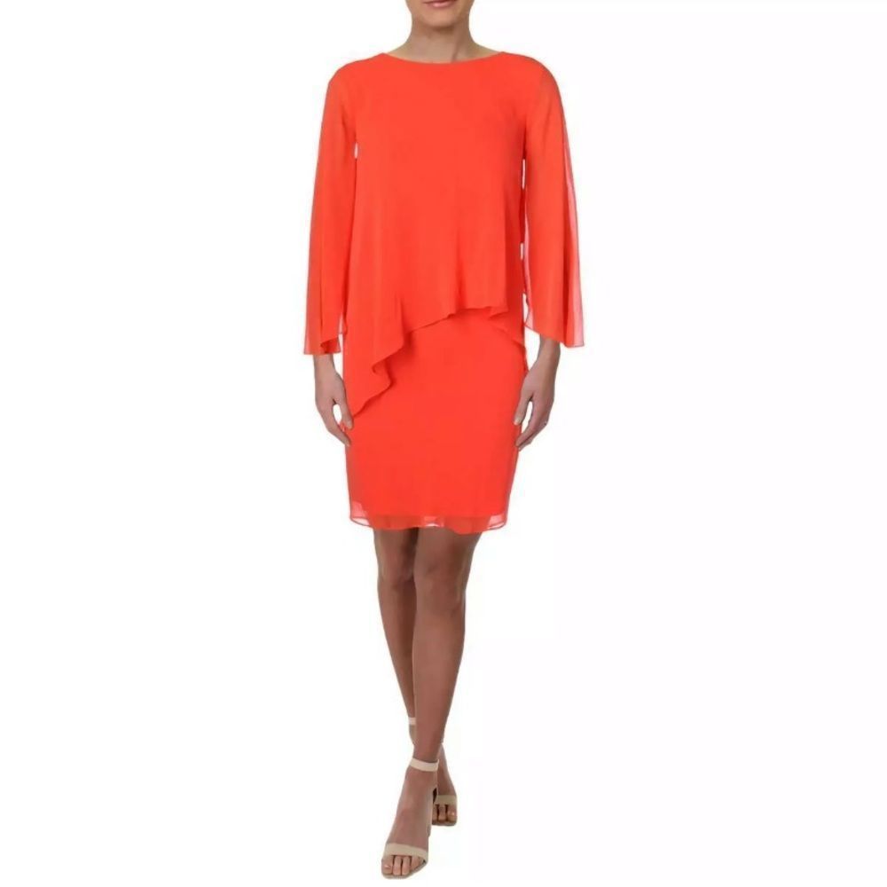 Lauren Ralph Lauren Apollonia Layered Dress Orange Size 0